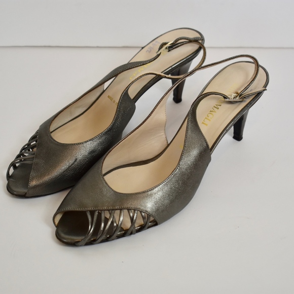 Vintage Women's Bruno Magli Pewter Slingback Heels 40/9 - Picture 2 of 6